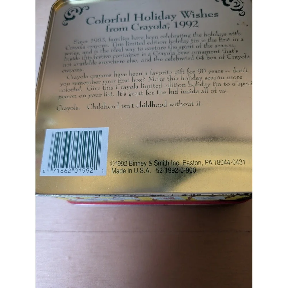 1992 Crayola Tin Box Christmas Scene Children‎ Dog Holiday Decor Collectible